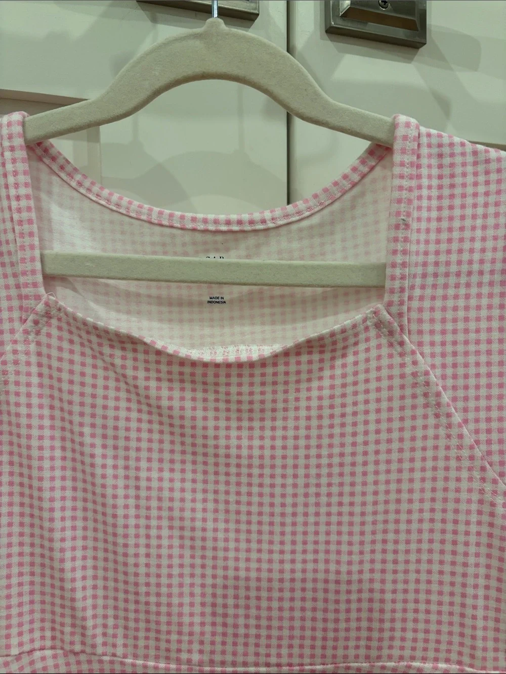 GAP Pink Gingham Cap-Sleeve Fit & Flare Dress